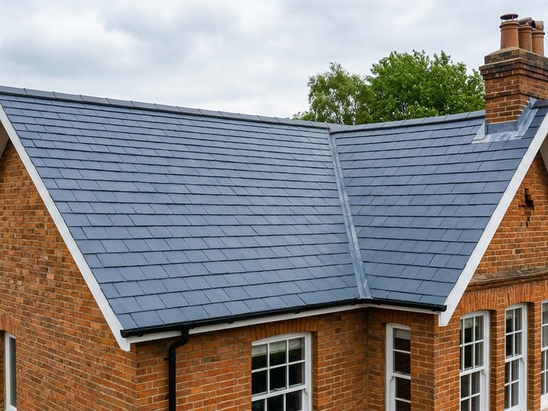 Completed slate roofing work